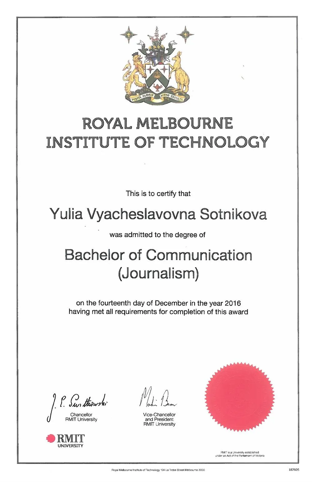 Bachelor of Communication (Journalism)