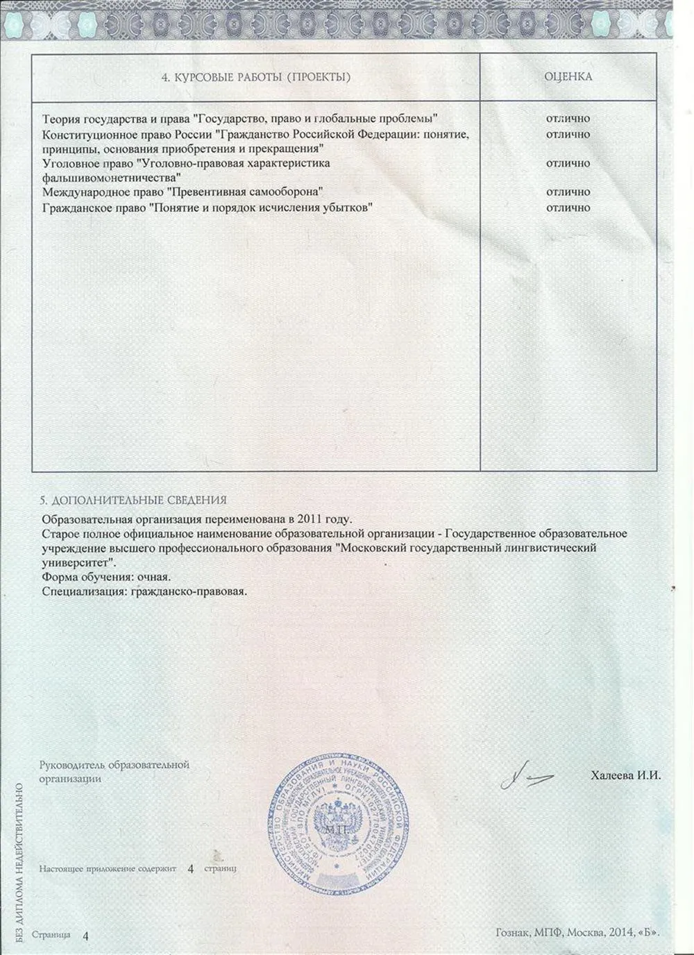Приложение к диплому