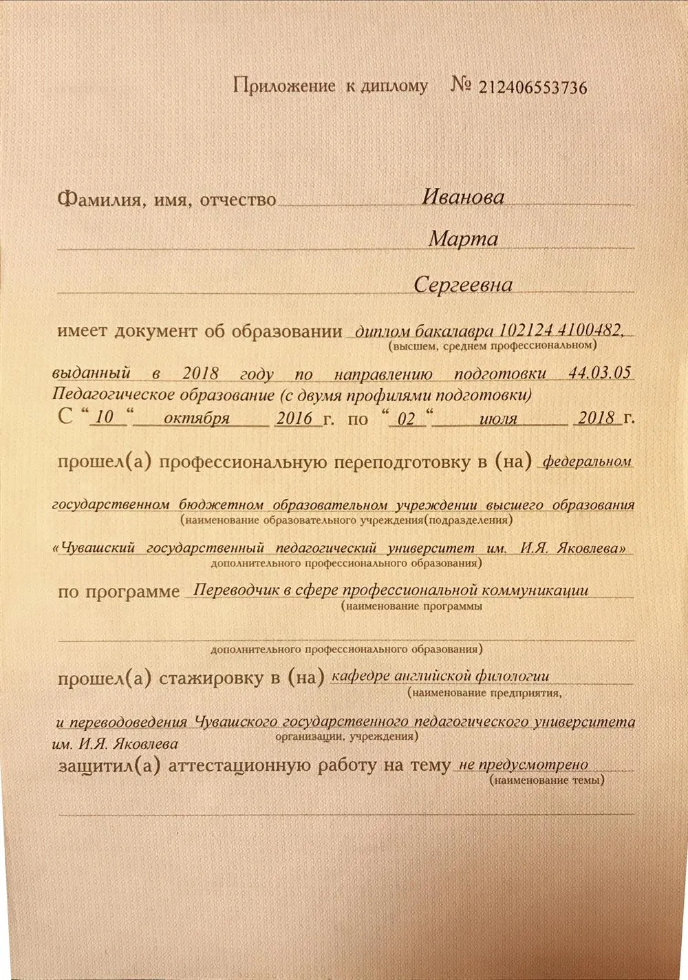 Приложение к диплому