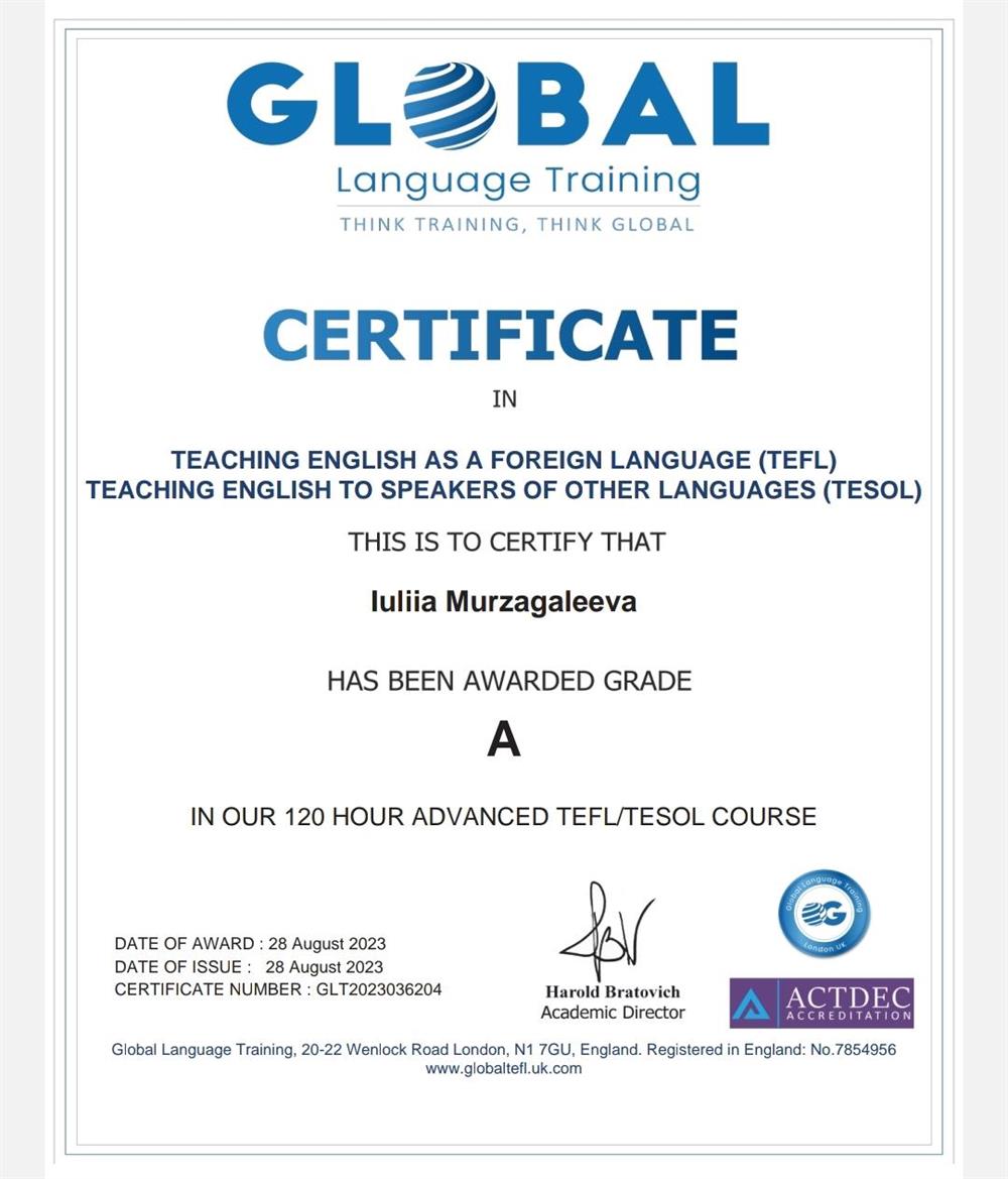 Сертификат TEFL/TESOL