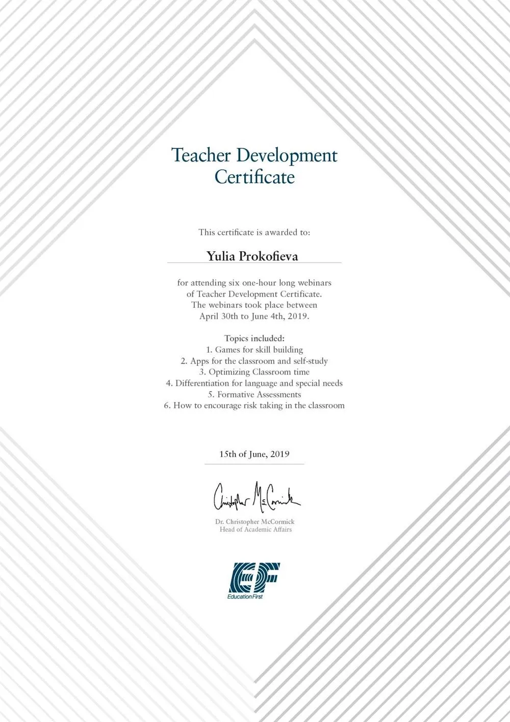 EF Teacher Development Certificate