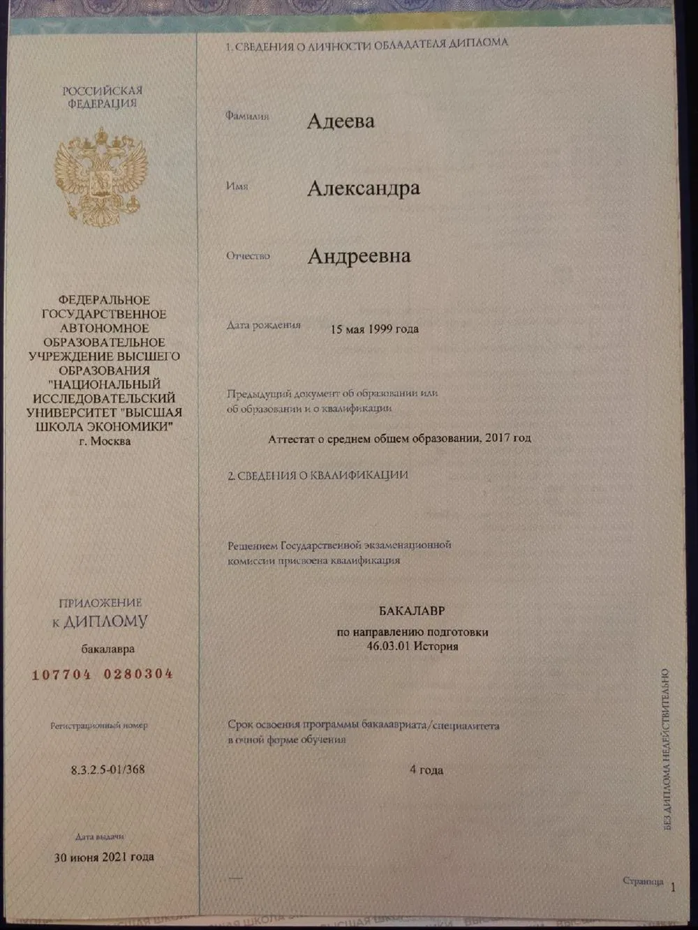 Диплом бакалавра истории