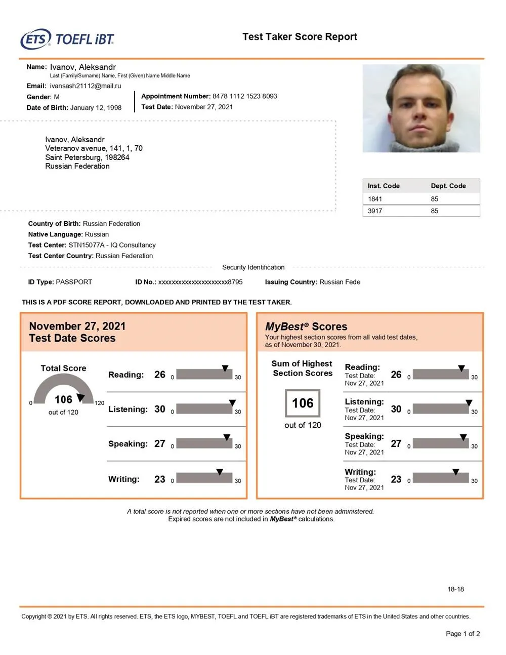 TOEFL C1 Certificate