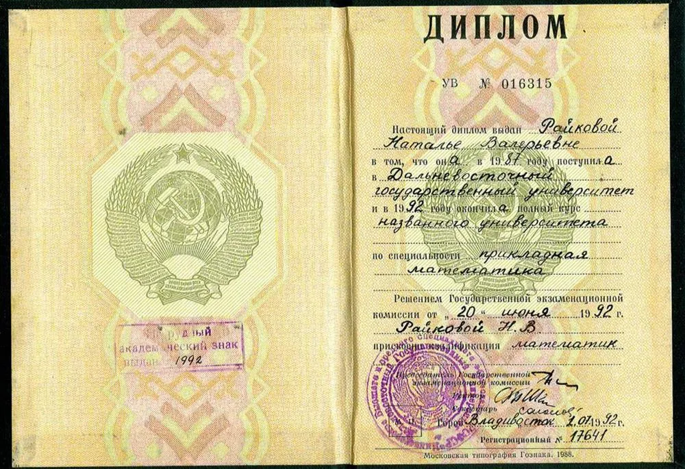 Диплом об основном образовании по специальности Прикладная математика