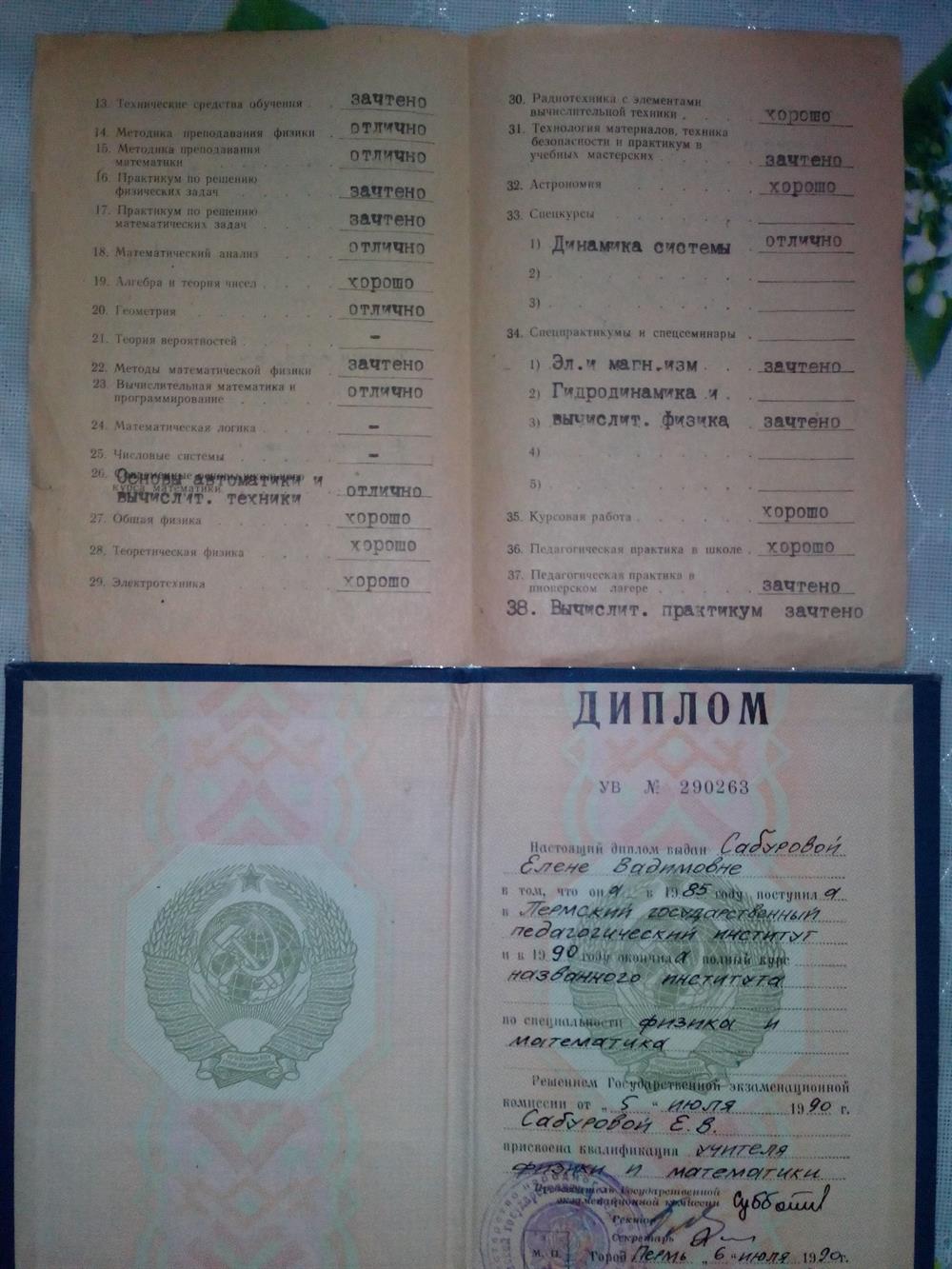 Диплом об окончании педагогического ВУЗа