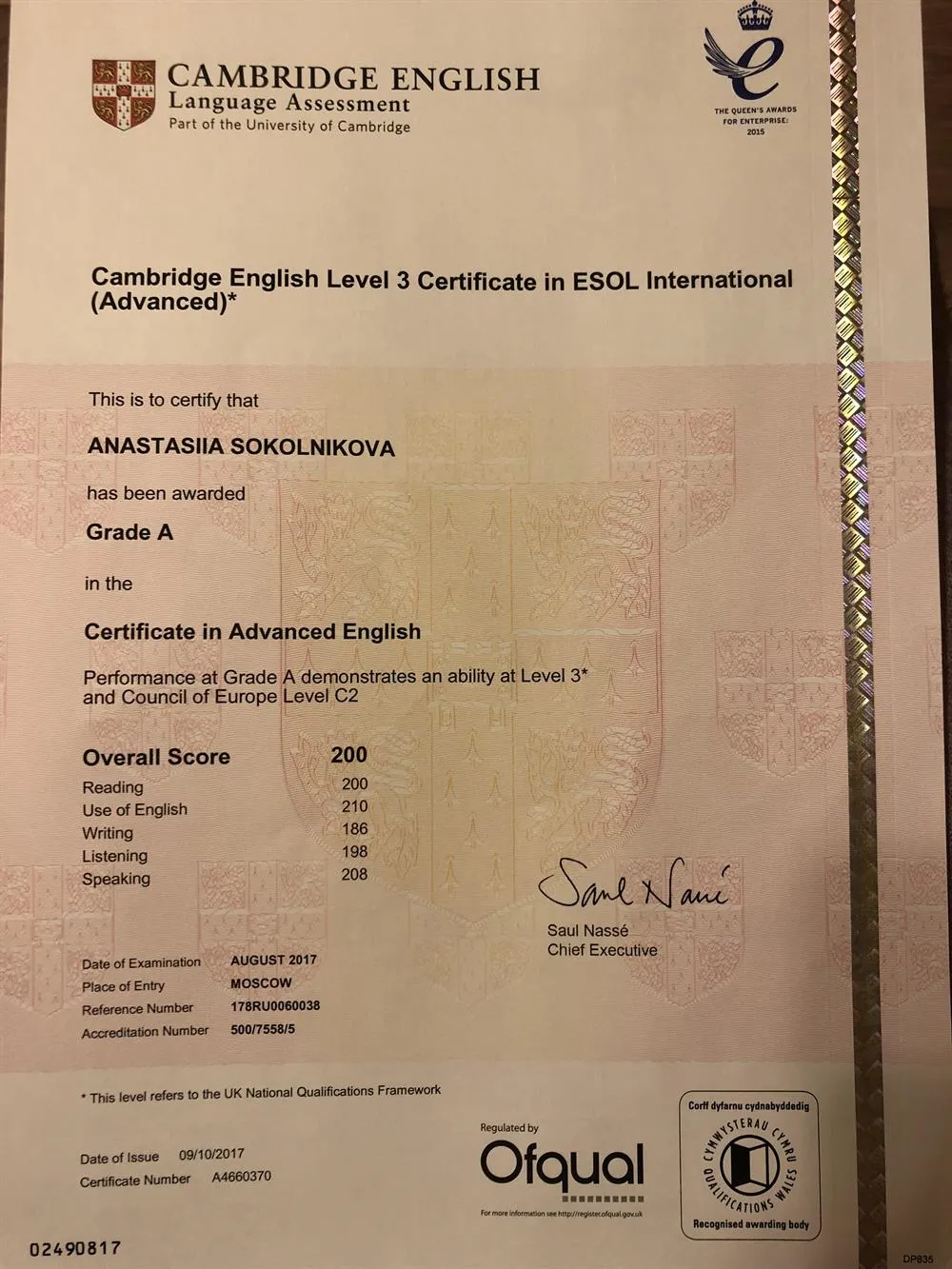 Certificate in advanced English 