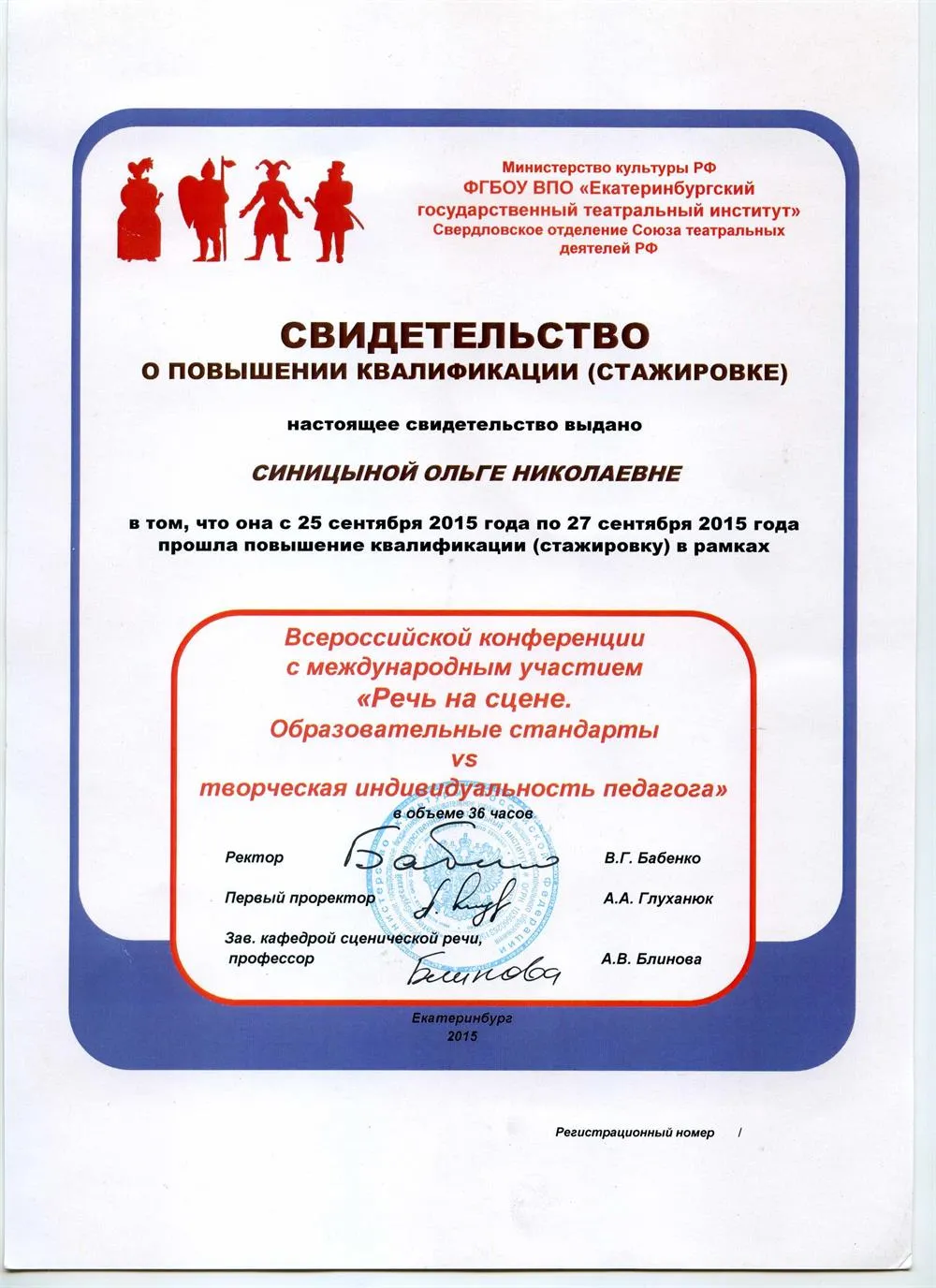 Свидетельство о повышении квалификации