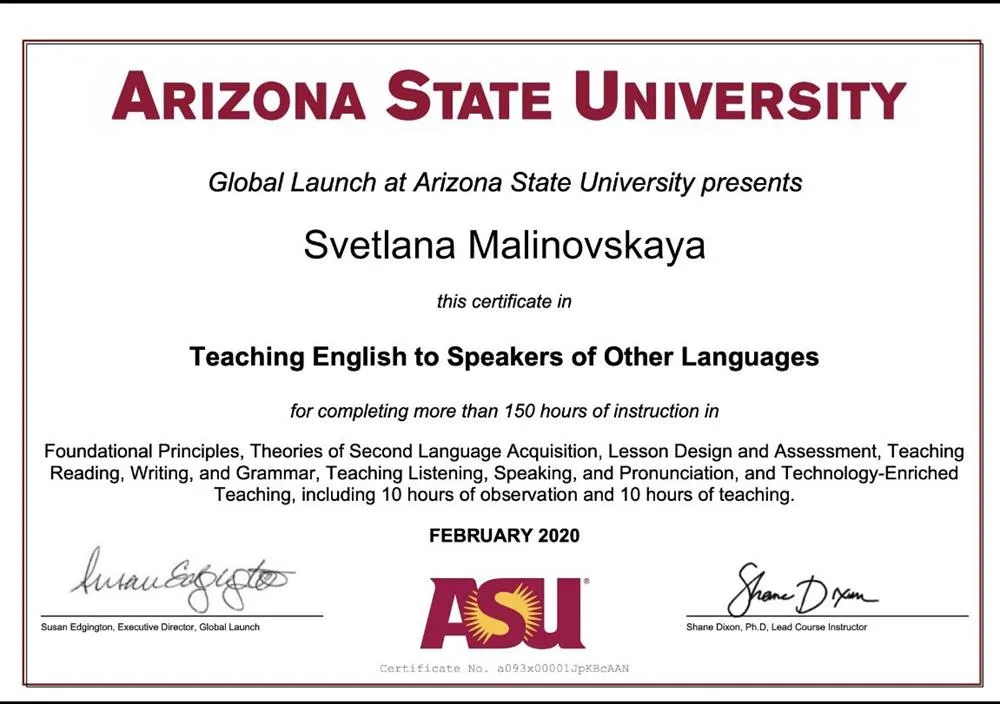 Сертификат Tesol