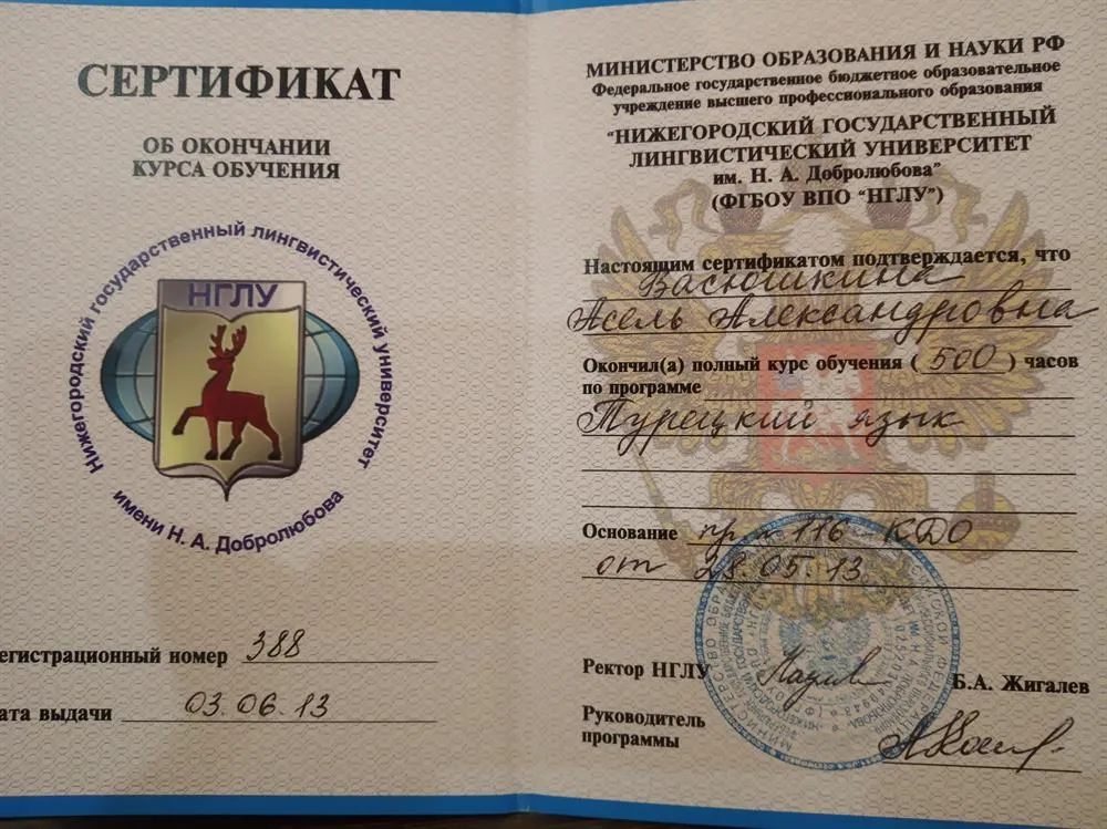 Дополнительное образование "турецкий язык"