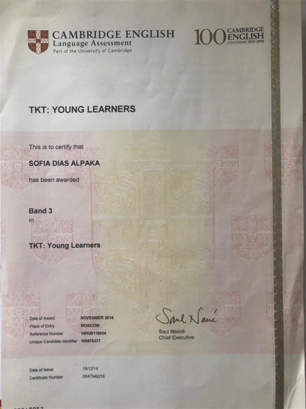 Сертификат TKT Young Learners