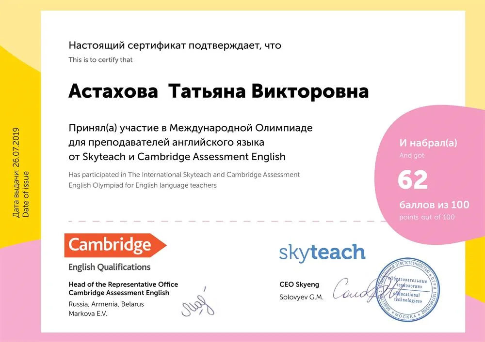 Сертификат Cambridge English Qualifications