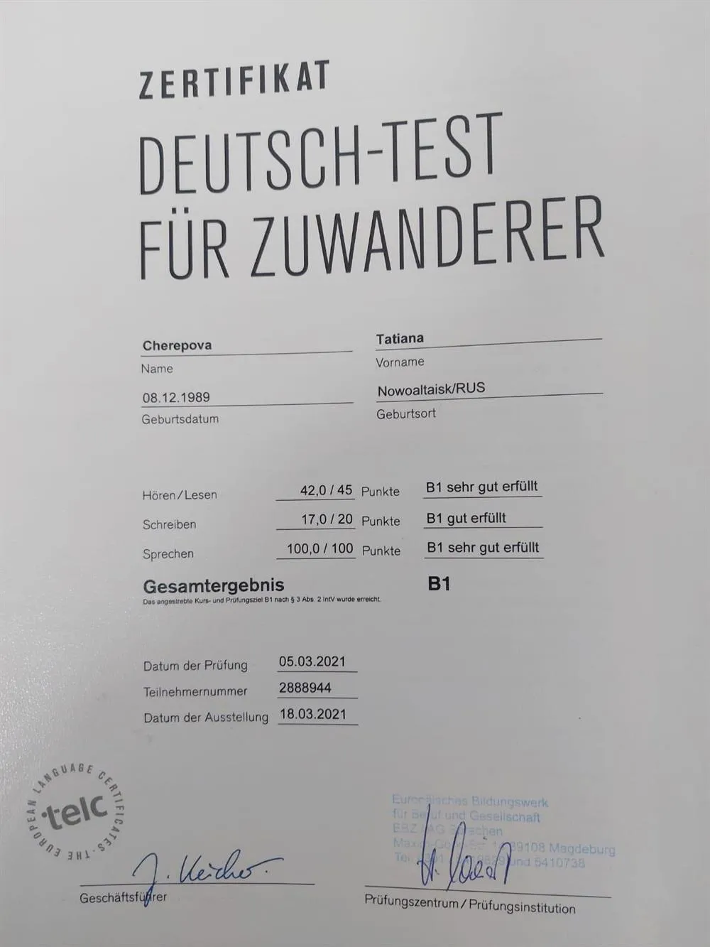 Zertifikat B1