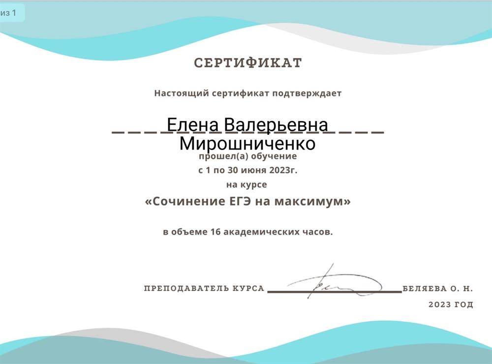 Сертификат «Сочинение ЕГЭ на максимум»