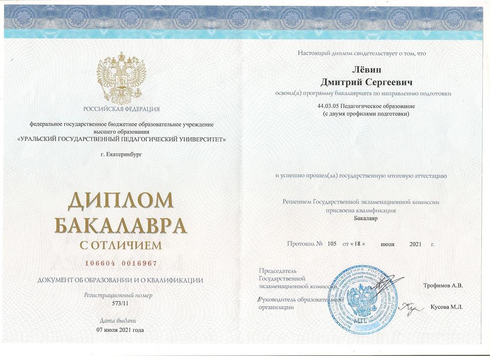 Диплом бакалавриата УрГПУ