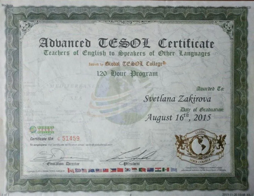 TESOL certificate