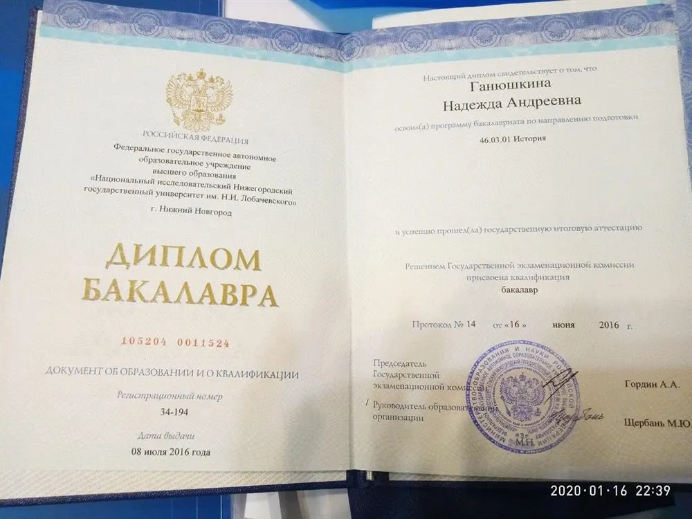 Диплом бакалавра истории