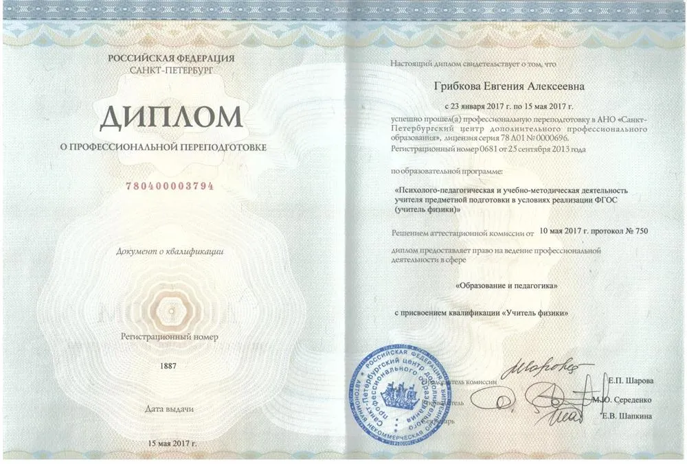 Диплом о профессиональной переподготовке