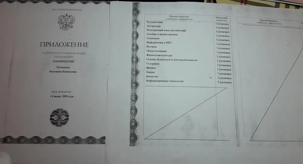 Приложение к аттестату