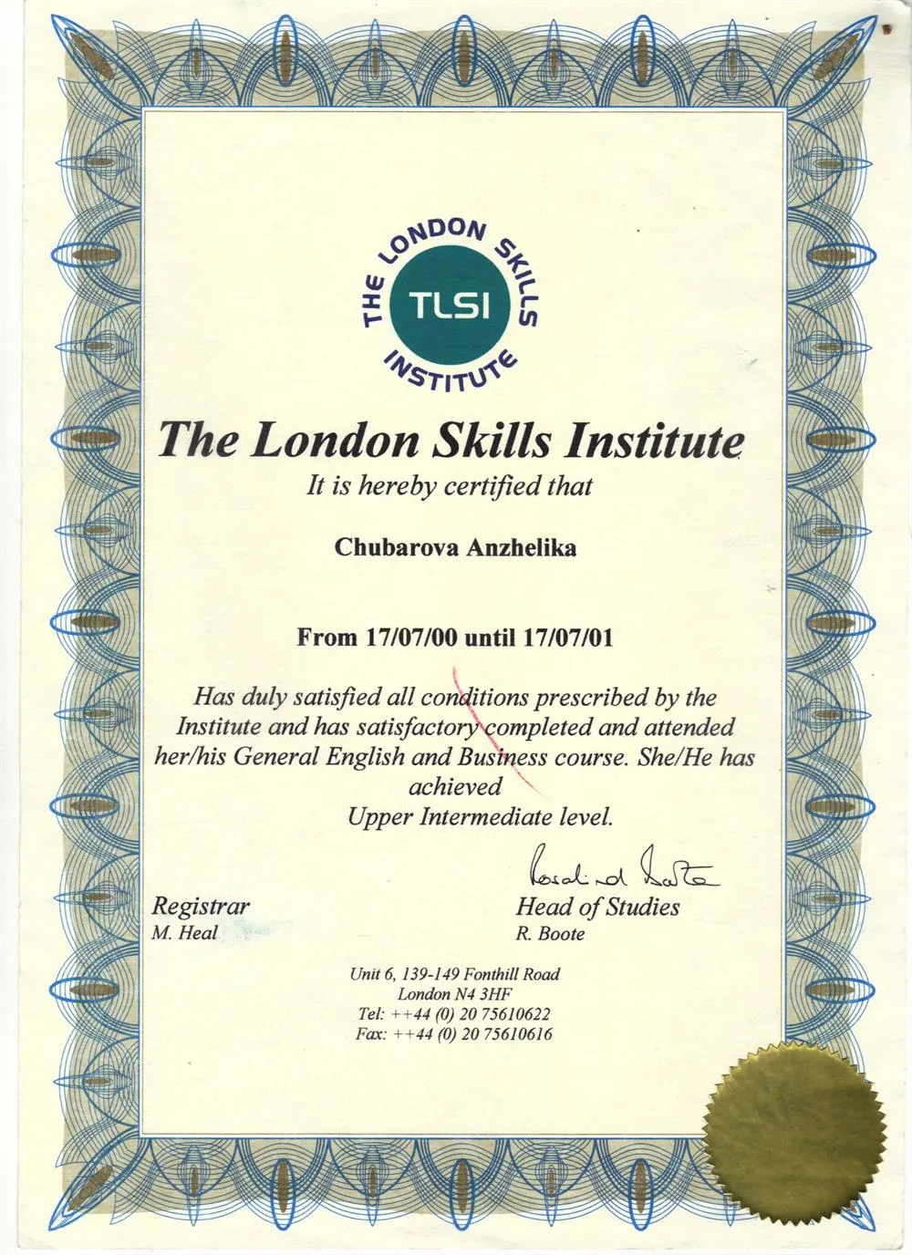 Bisness English certificate, London Skills Institute 