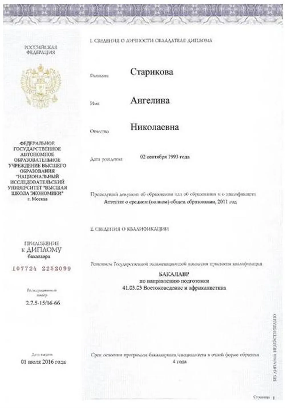 Приложение к диплому