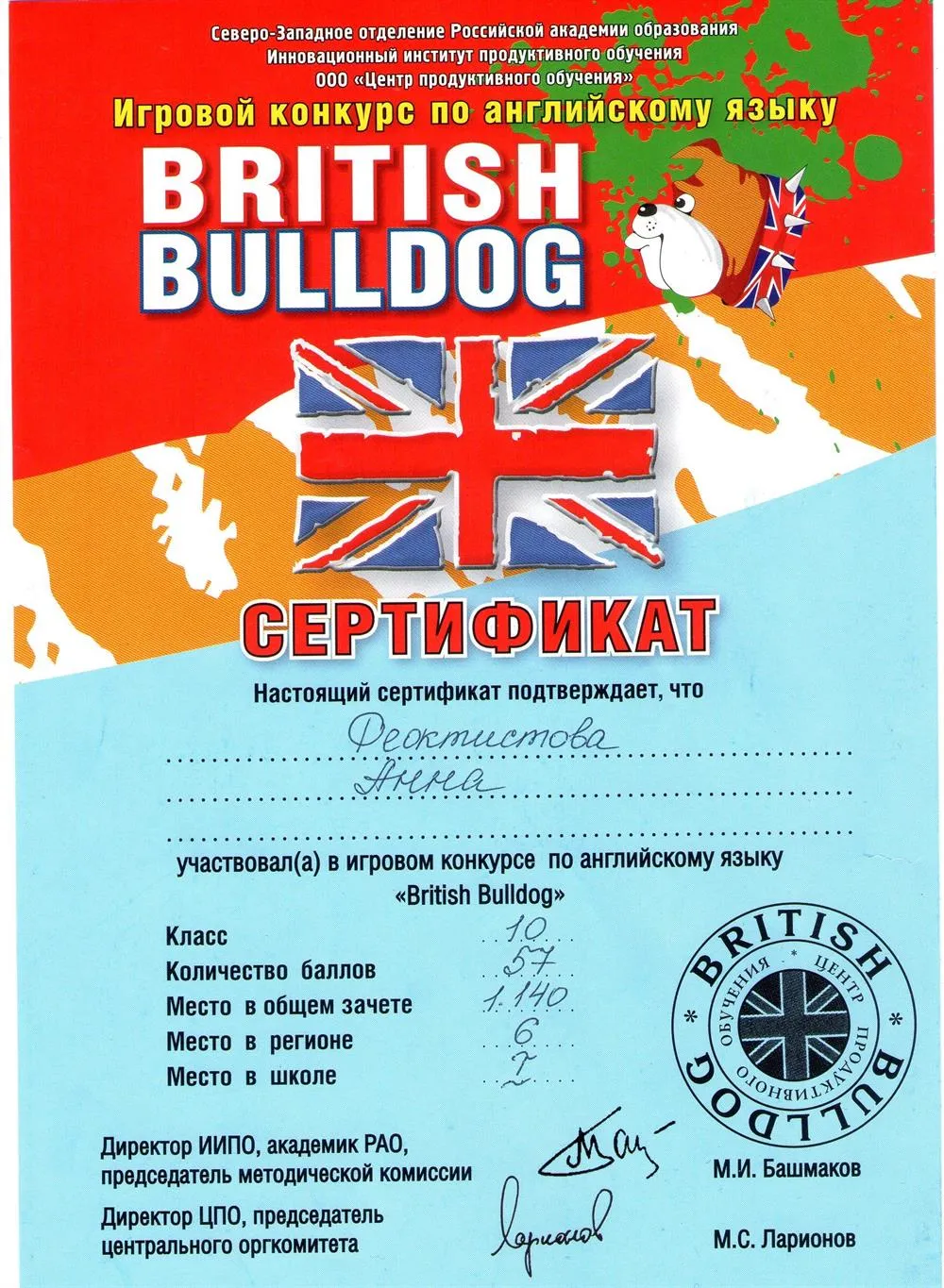 Сертификат British Bulldog