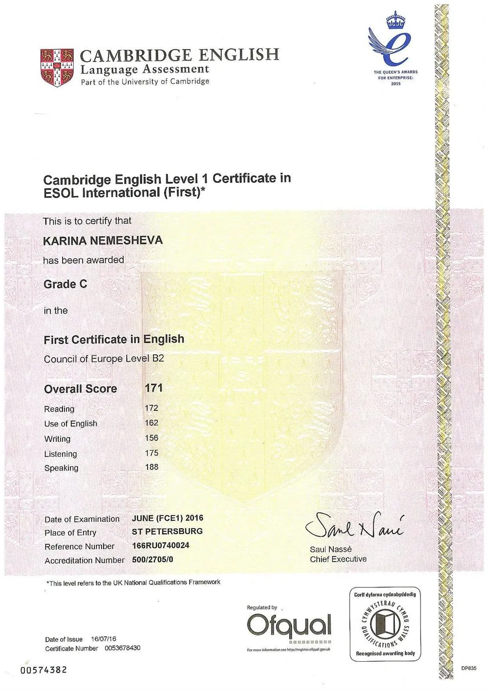 Cambridge certificate of proficiency in english (FCE)