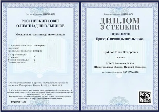 Диплом олимпиады