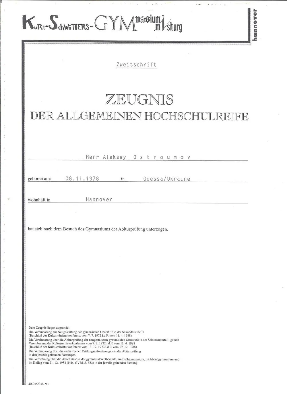 Abiturzeugnis