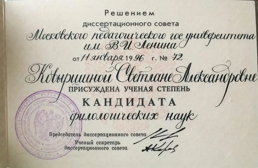 Диплом кандидата филологических наук