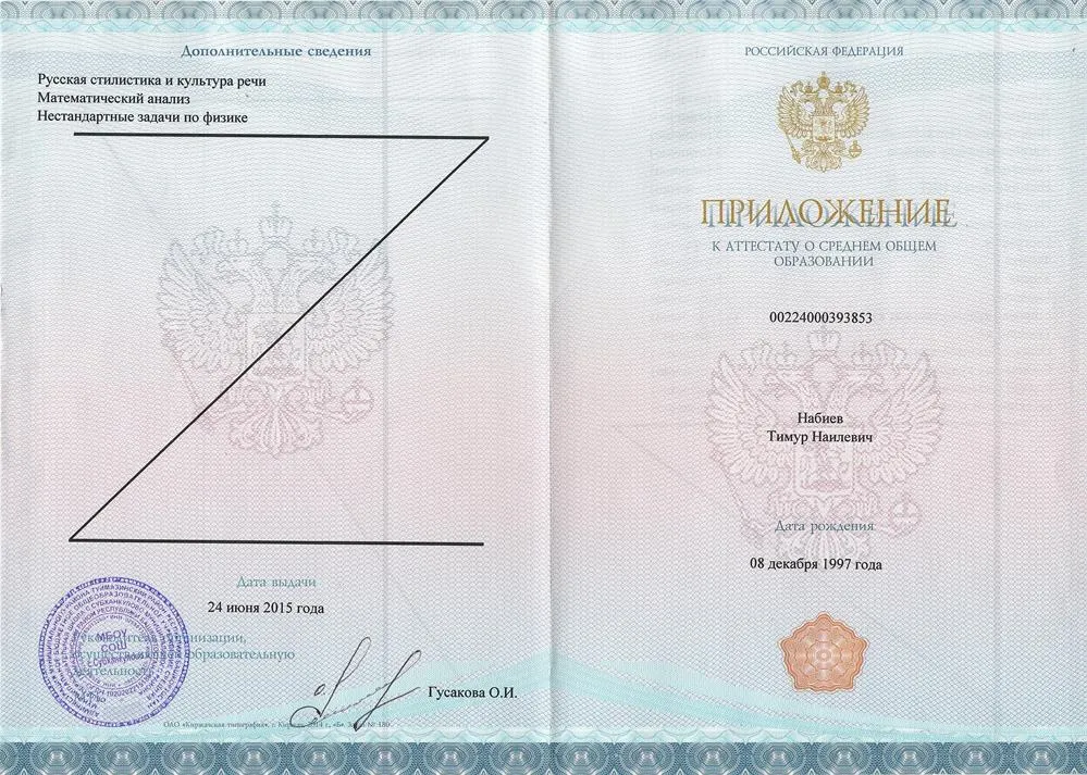 Приложение к аттестату о среднем общем образовании