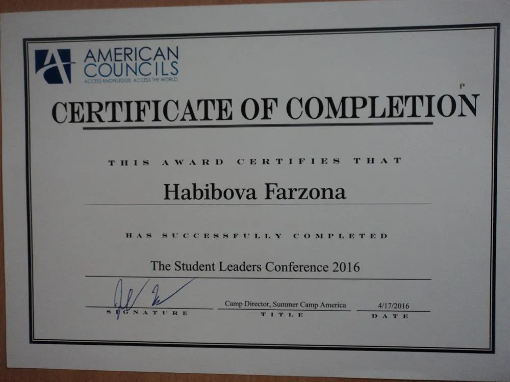 Certificate of completion