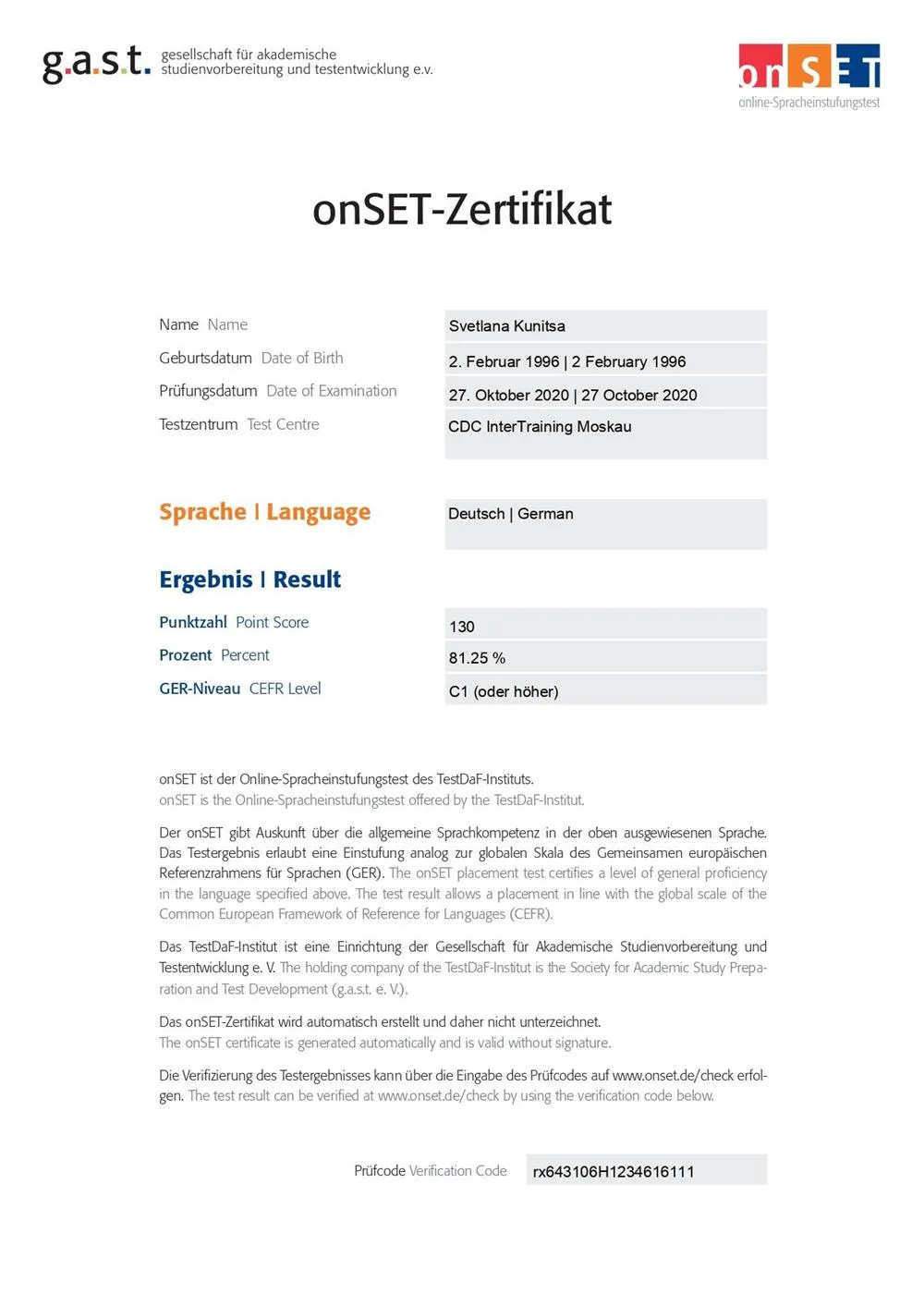 Onset Deutsch (C1)