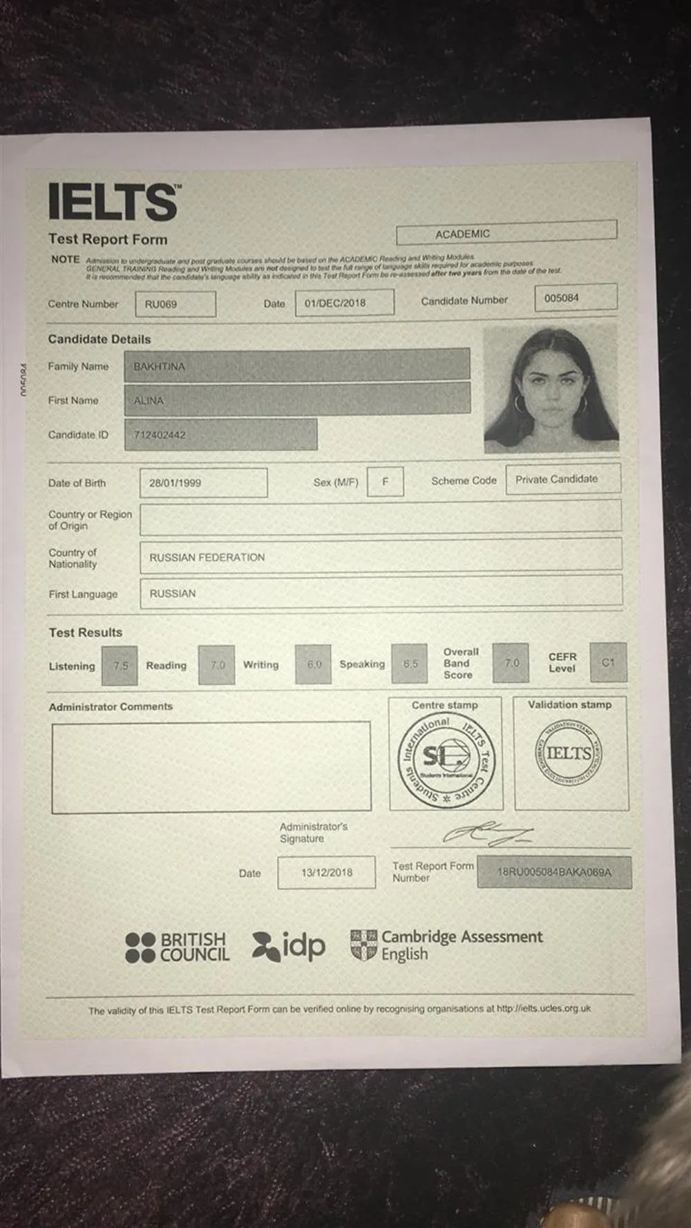 IELTS certificate 