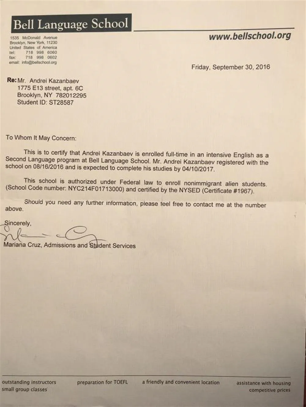 Bell Language certification  