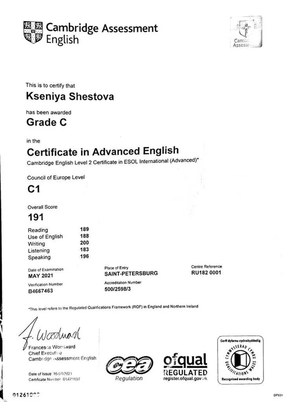 Certificate in Advanced English, C1