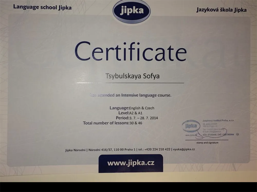 Certificate Jipka (Czech Republic)