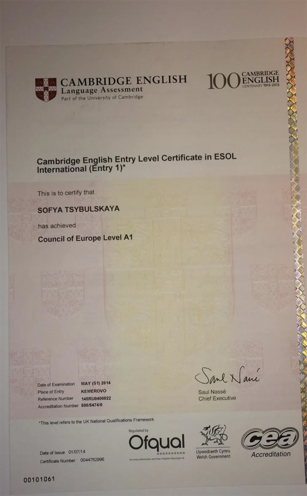 Certificate Cambridge 