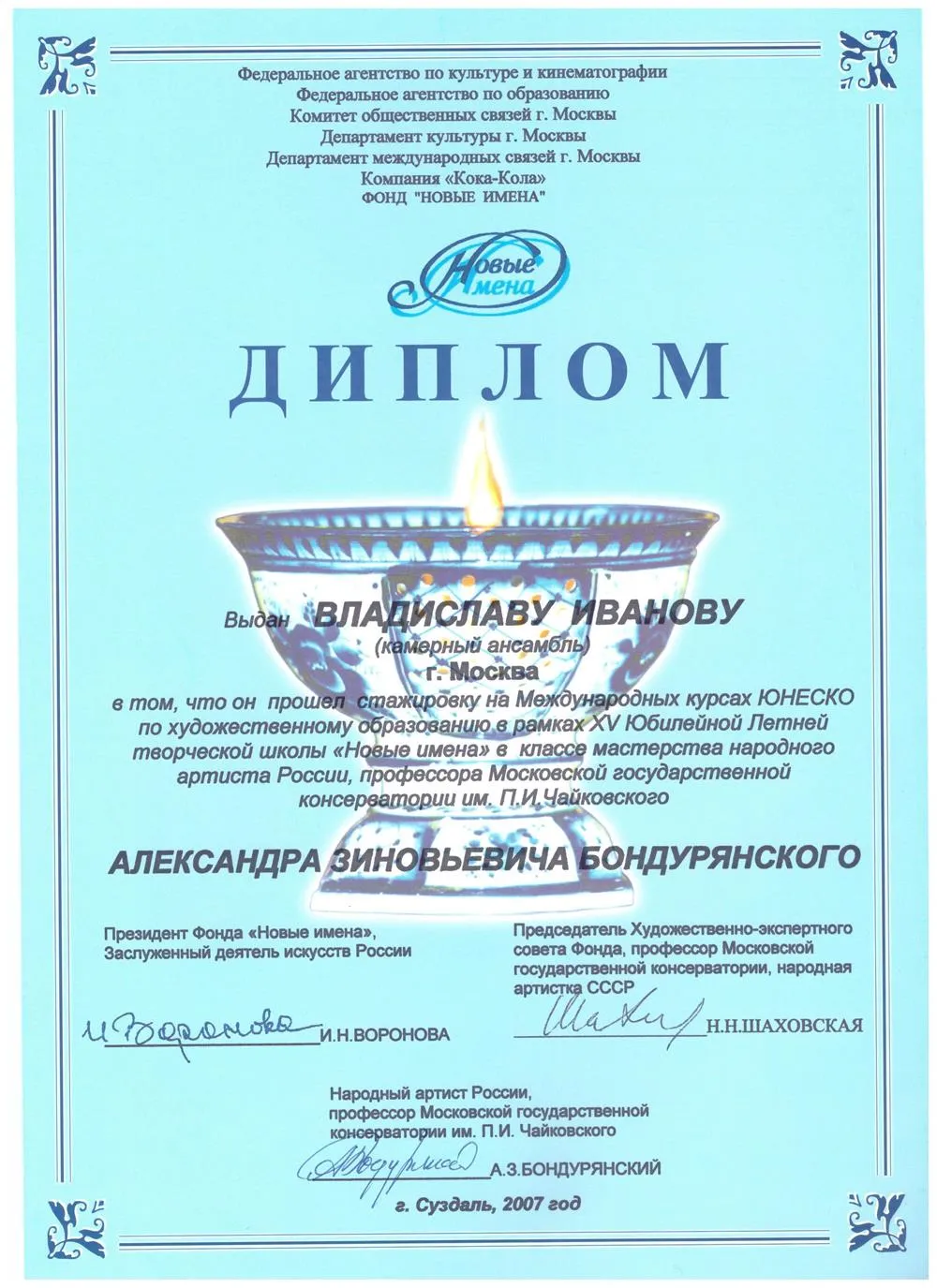 2007 Диплом - Мастер-классы А.Бондурянский