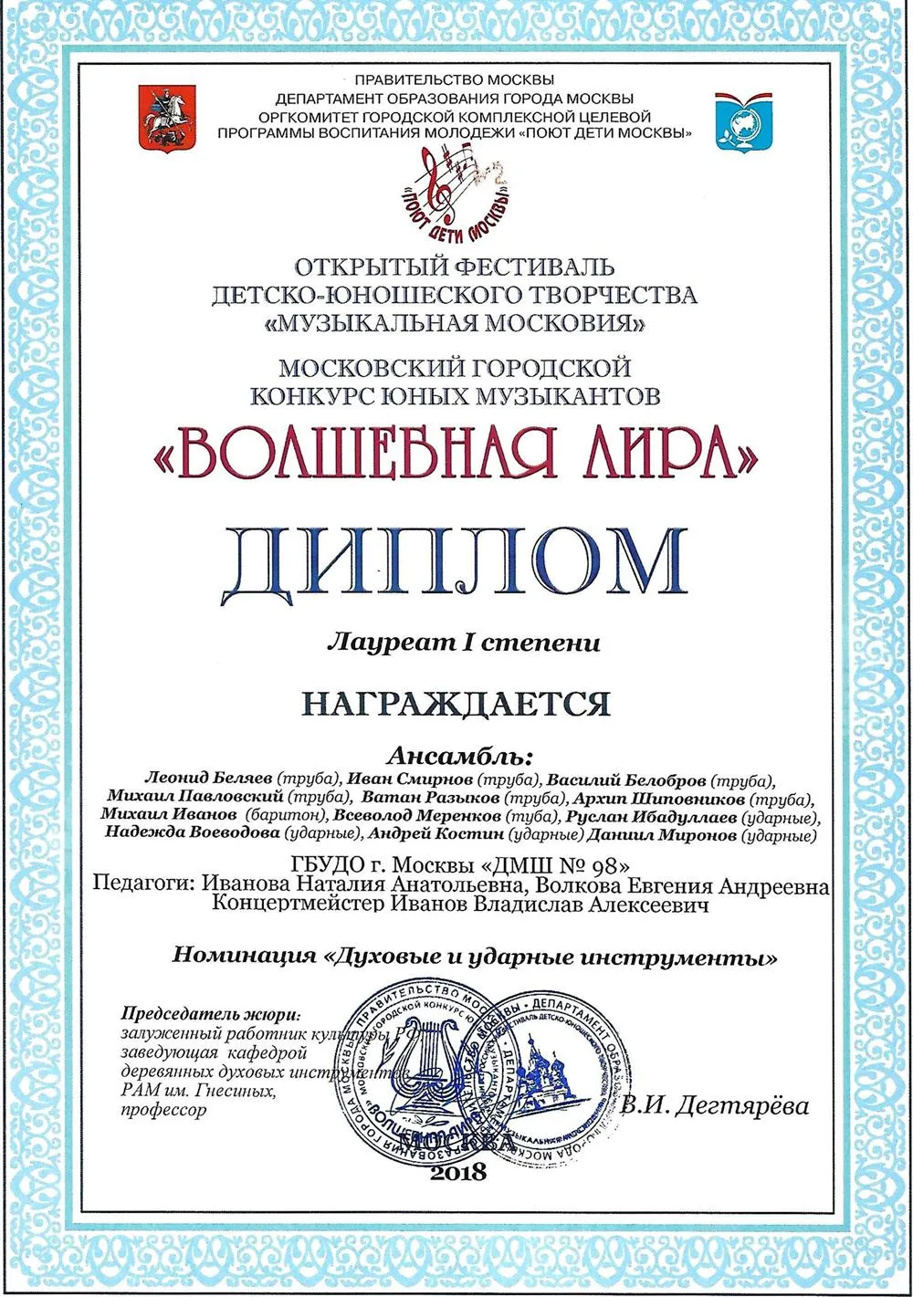 2018.02.13-03.04 Волшебная лира. Лауреат 1 ст. Ансамбль