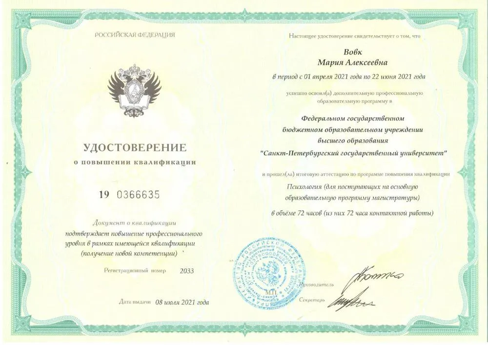 Повышение квалификации. Психология. 2021 г