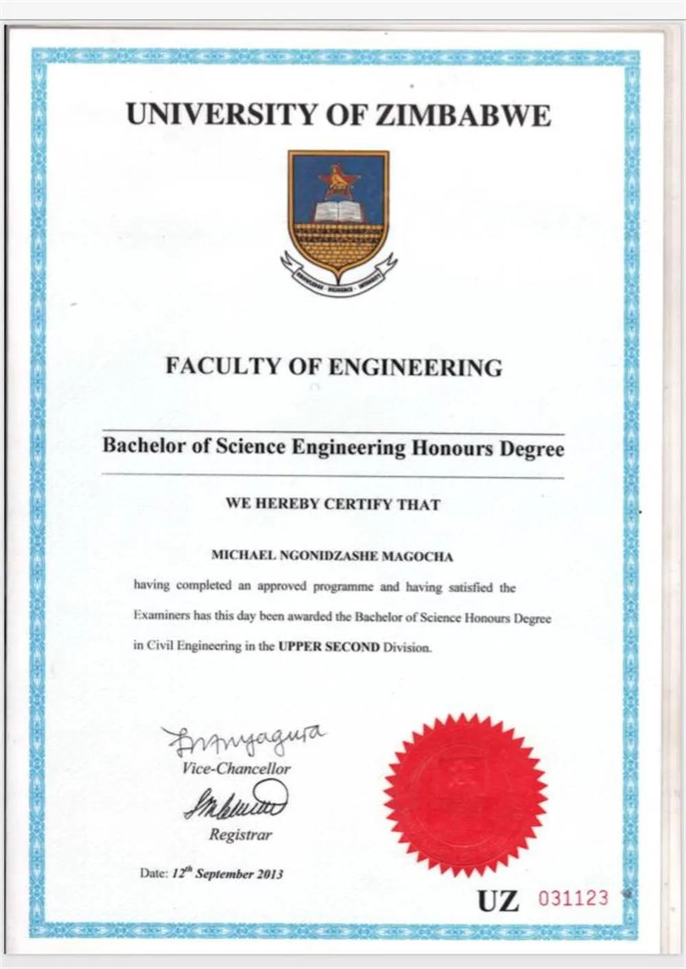 Bachelor of Science Honours Degree in Civil Engineering 