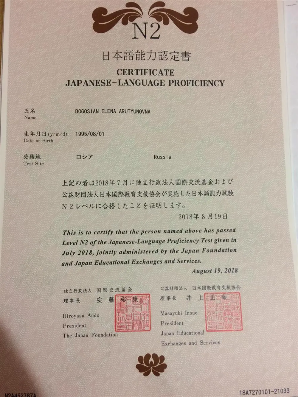 JLPT Japanese-Language Proficiency Test N2 (Сертификат JPLT (Нихонго норёку сикэн) N2