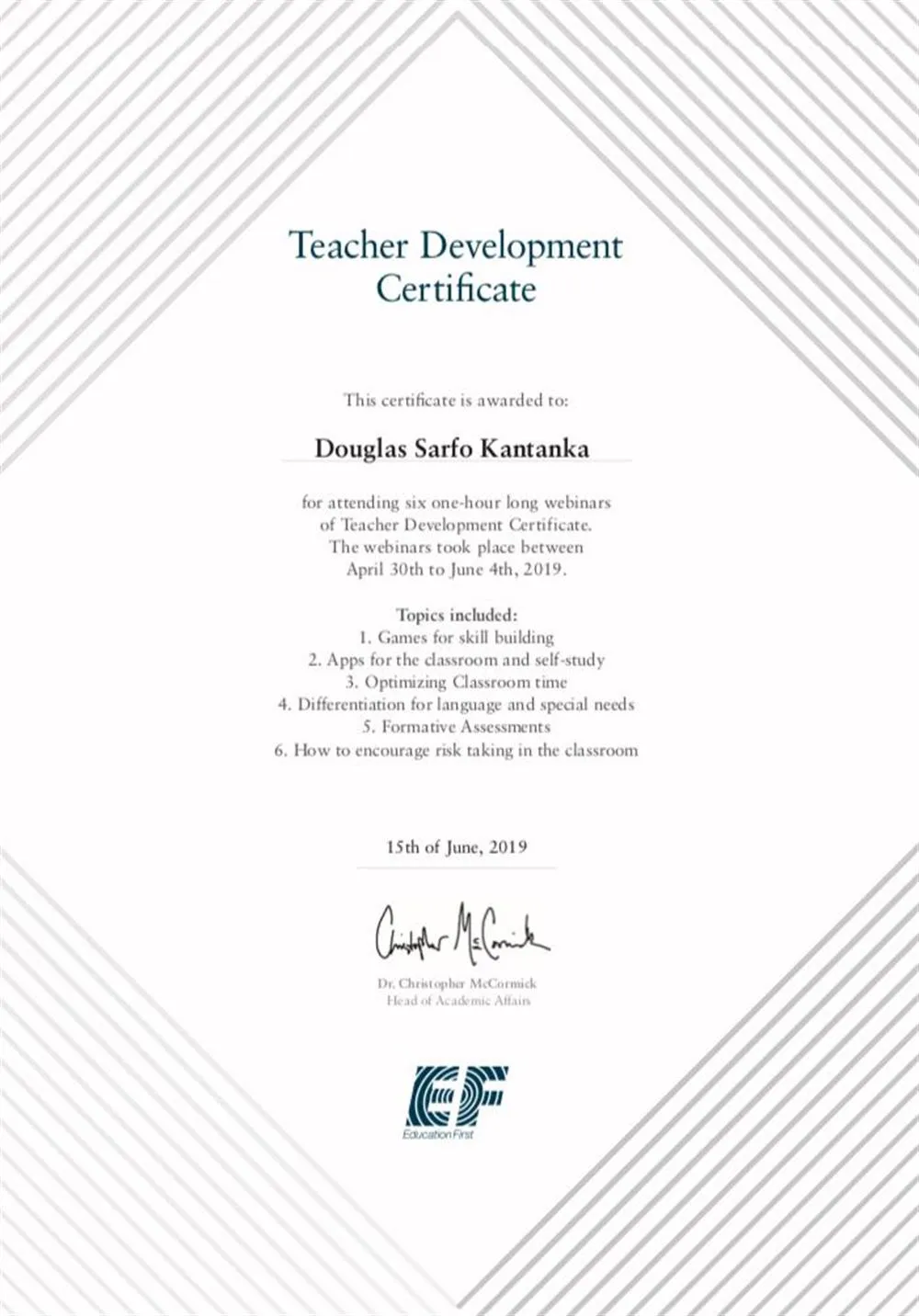 EF Teacher Development Certificate 