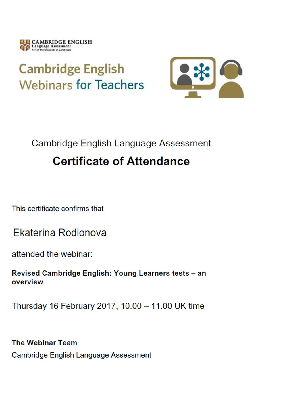 Cambrige webinar