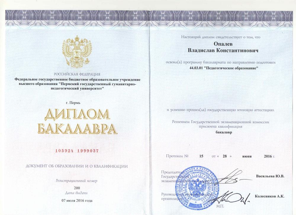 Диплом бакалавра (профиль право и обществознание) 