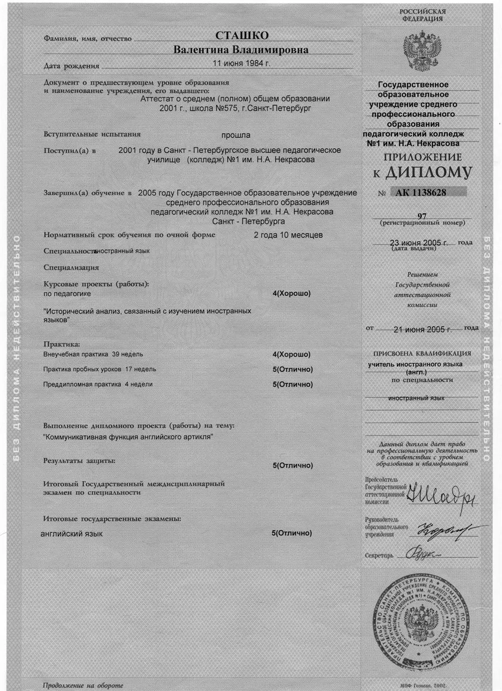 Приложение к диплому
