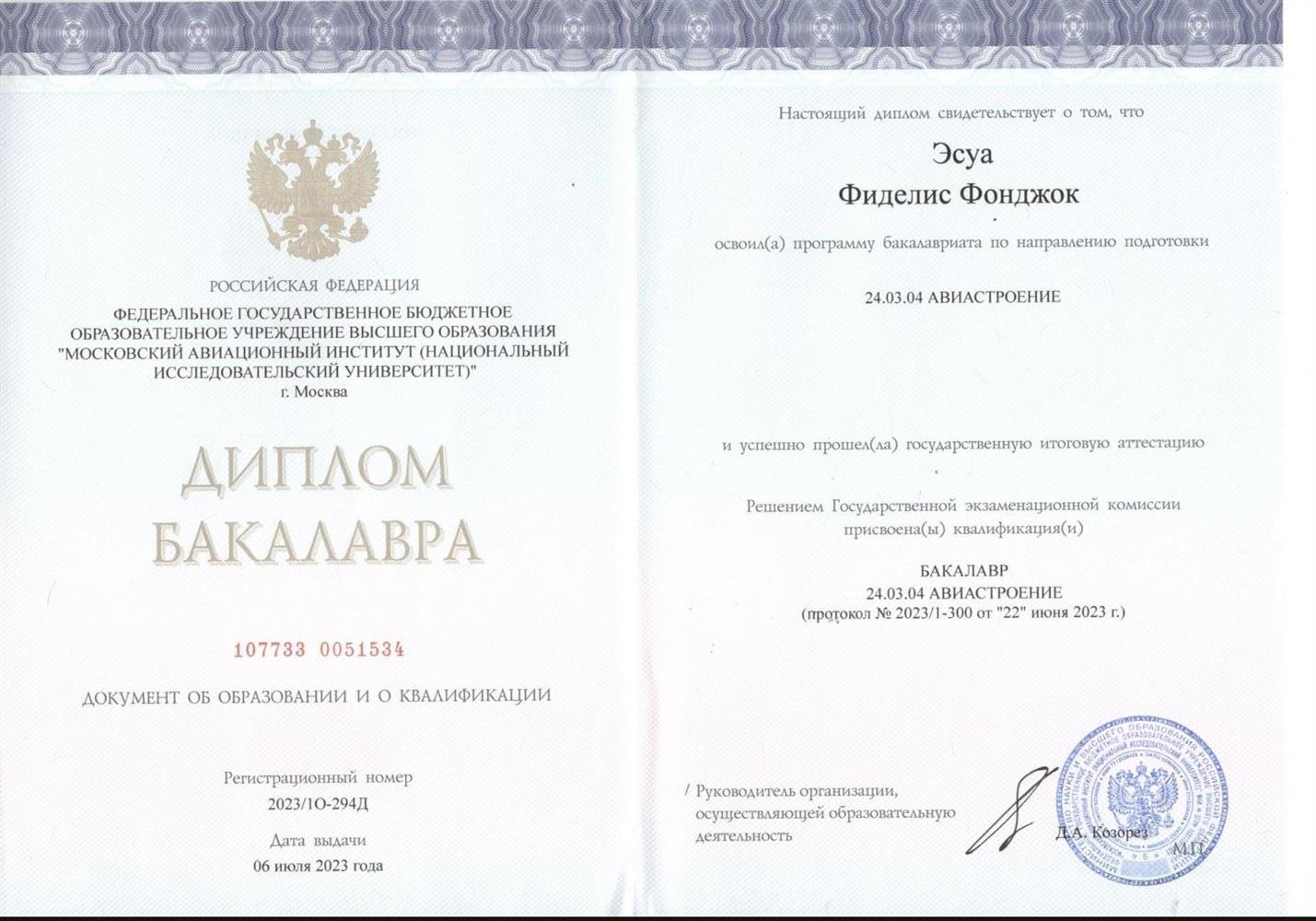 Диплом. Aviation Engineering Degree