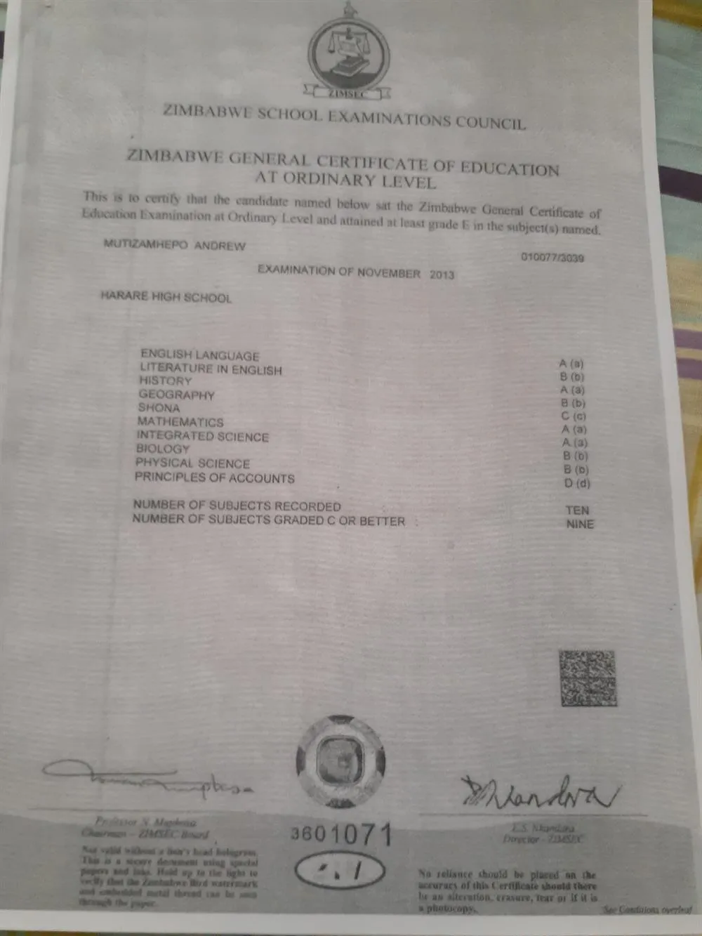 O level certificate