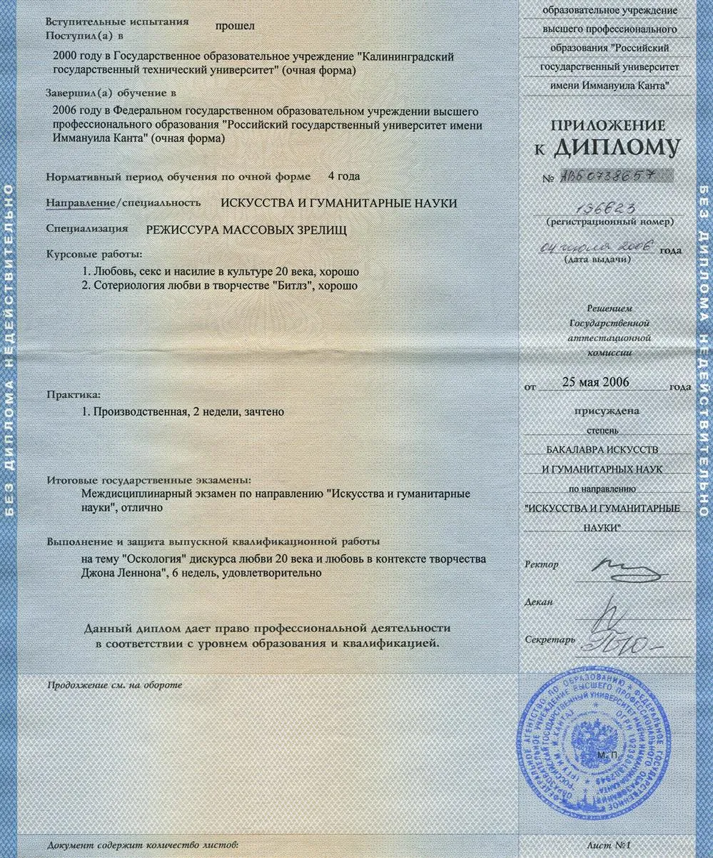 Приложение к диплому