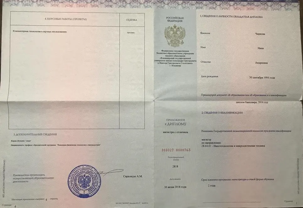 Приложение 1 к диплому магистра